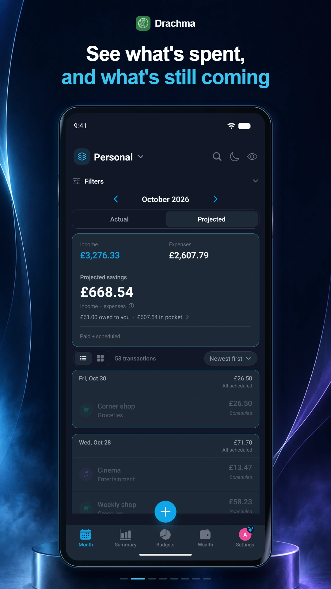 Monthly transaction view